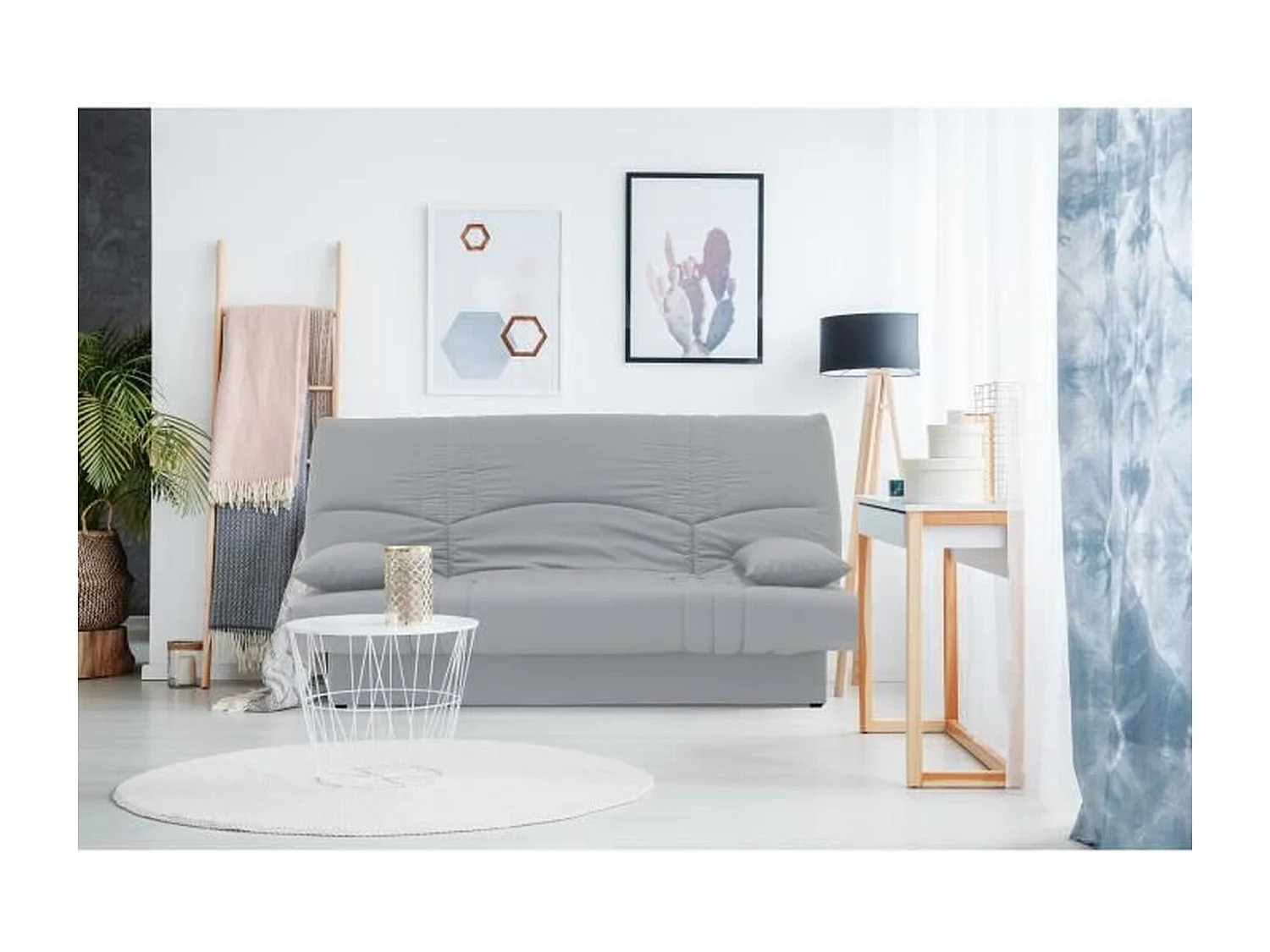 DREAM Banquette clic clac 3 places - Tissu gris clair - Slyle contemporain - L 190 x P92 cm