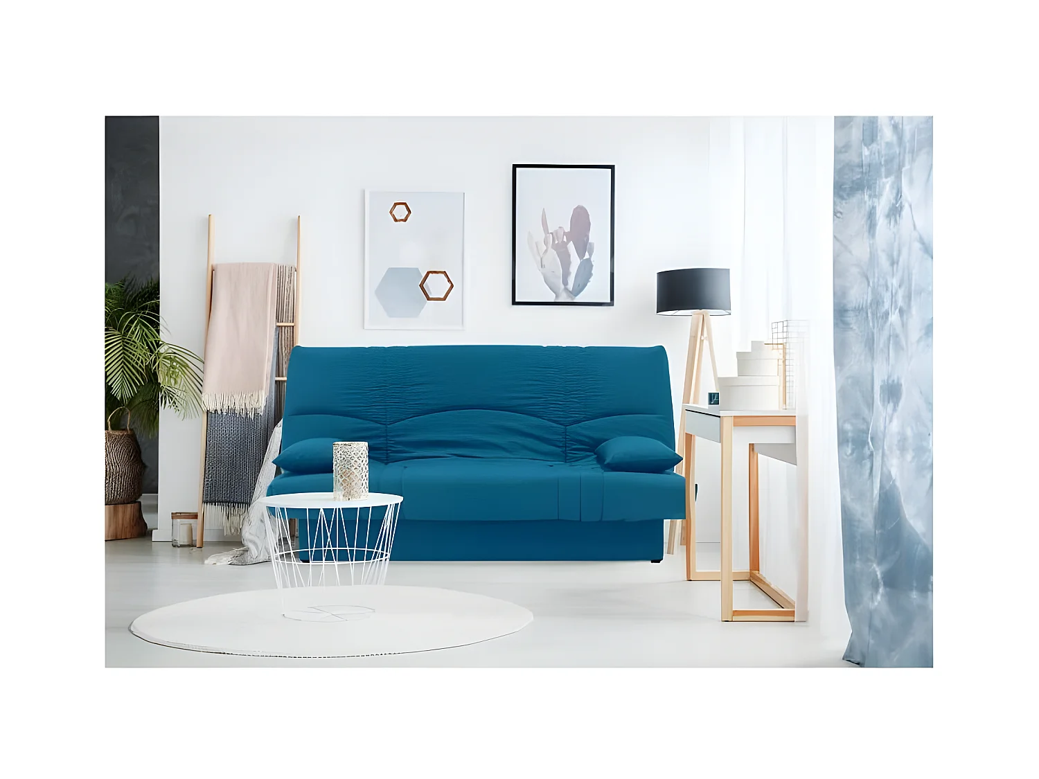 Schlafsofa mit 3 Sitzplätzen in Entenblauem Stoff - Zeitgenössischer Stil