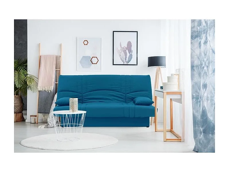 DREAM Banquette clic clac 3 places - Tissu bleu canard - Slyle contemporain - L 190 x P92 cm