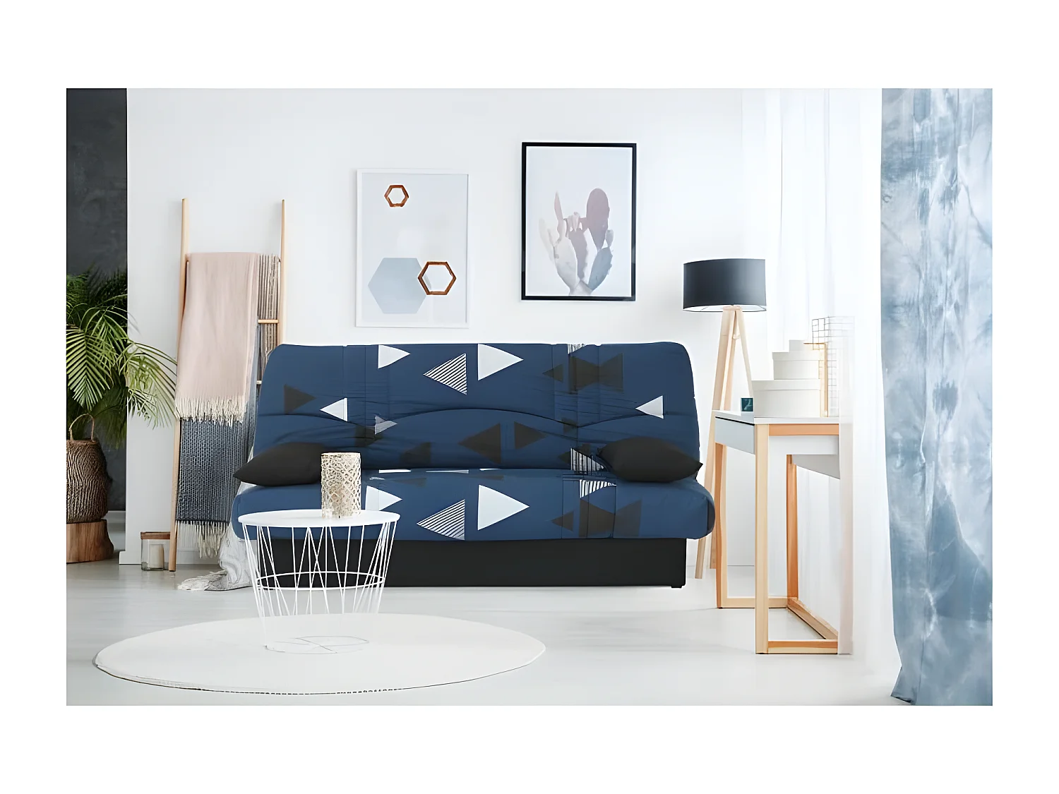 Banquette clic clac 3 places - tissu Bikini bleu - Style contemporain -  L 190 x P 92 cm - DREAM