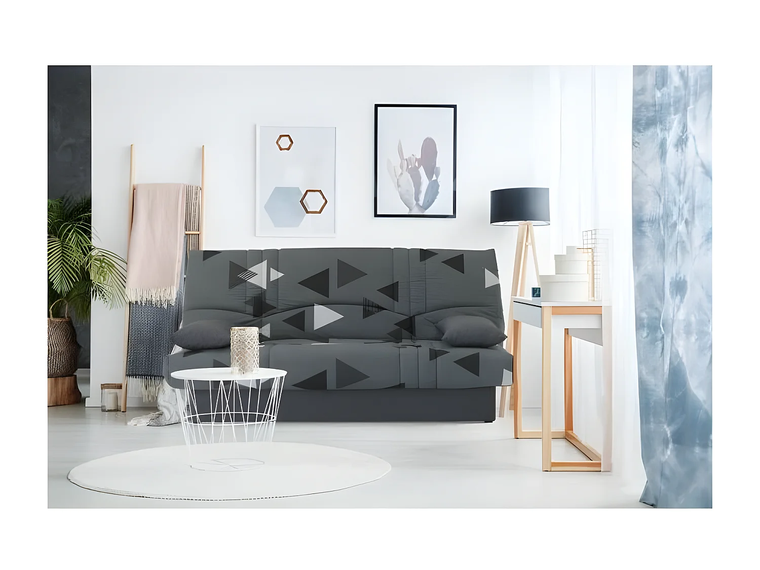 Banquette clic clac 3 places - tissu Bikini gris - Style contemporain -  L 190 x P 92 cm - DREAM