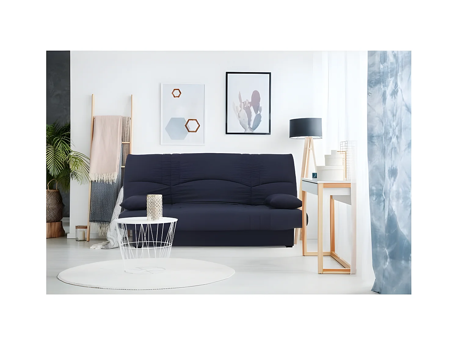DREAM Banquette clic clac 3 places - Tissu bleu fonce - Slyle contemporain - L 190 x P 92 cm