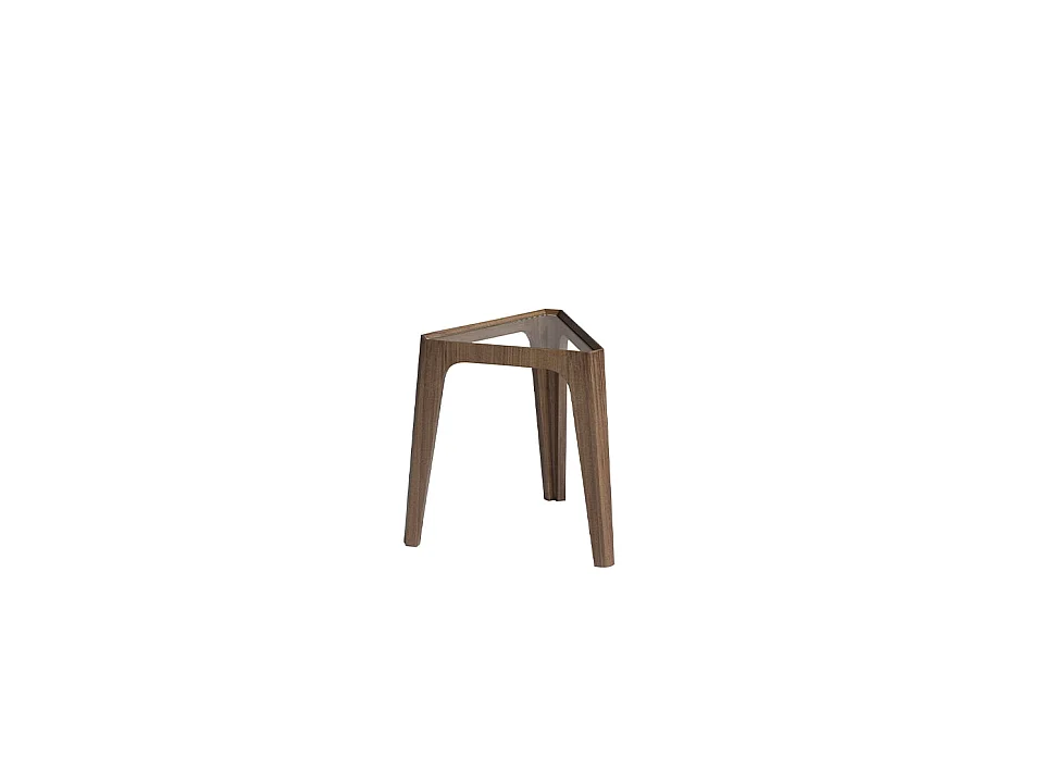 Trójkątny stolik narożny z hartowanego szkła i orzecha włoskiego