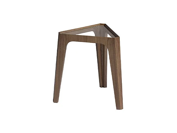 Tavolino angolare triangolare in vetro e legno di noce   2107 ANGEL CERDA