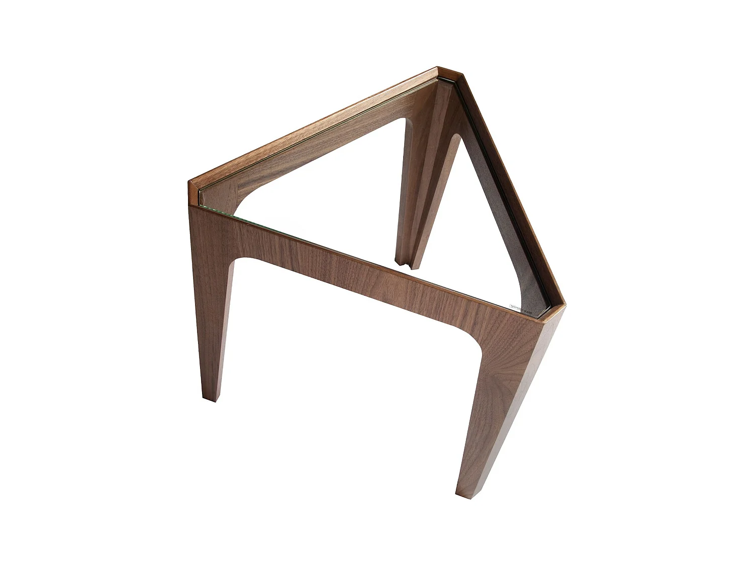Tavolino angolare triangolare in vetro e legno di noce   2107 ANGEL CERDA