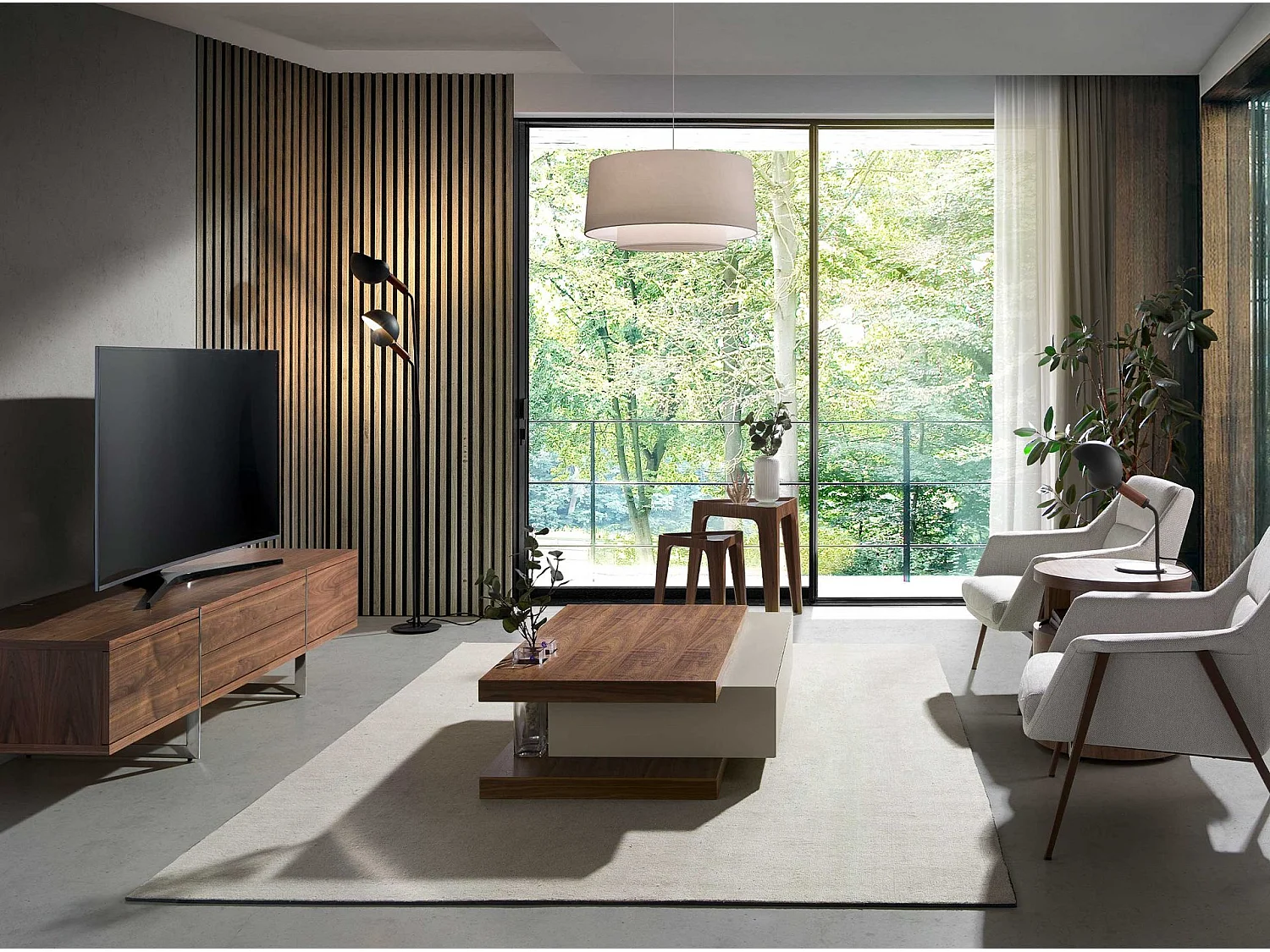 Driehoekige hoektafel van gehard glas en walnoot 2107 ANGEL CERDA