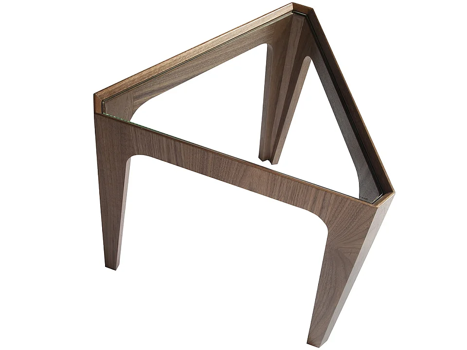Table d'angle triangulaire en verre trempé et noyer 2107 ANGEL CERDA
