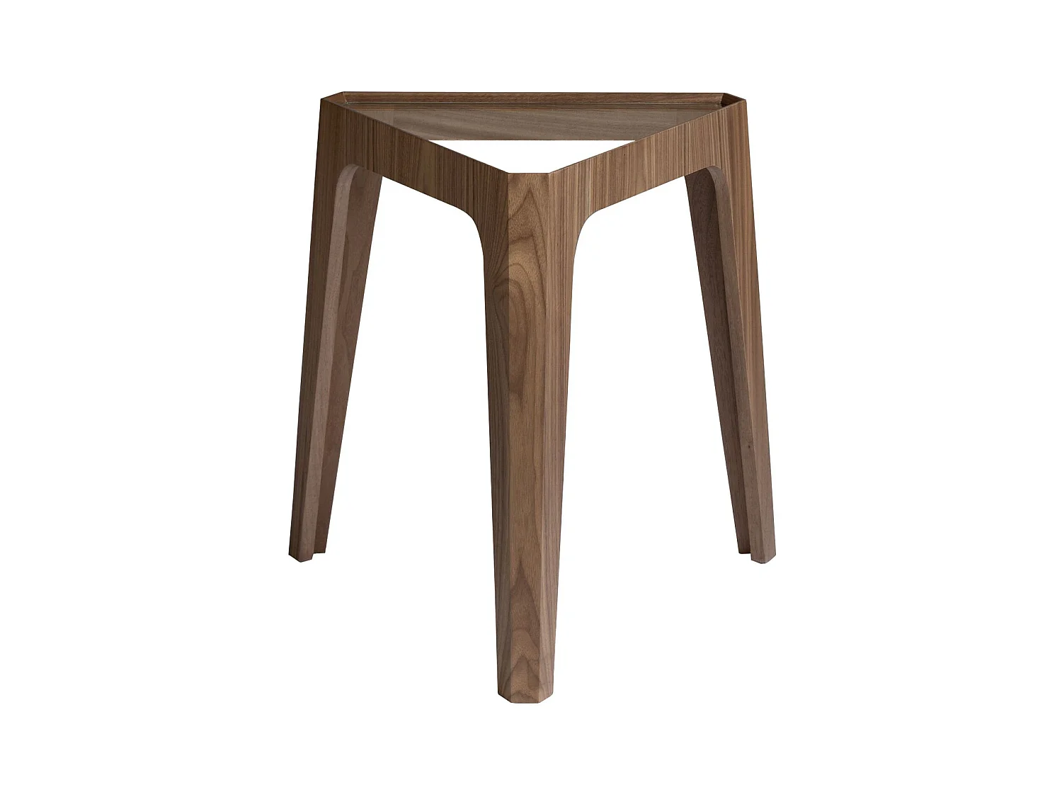 Trójkątny stolik narożny z hartowanego szkła i orzecha włoskiego