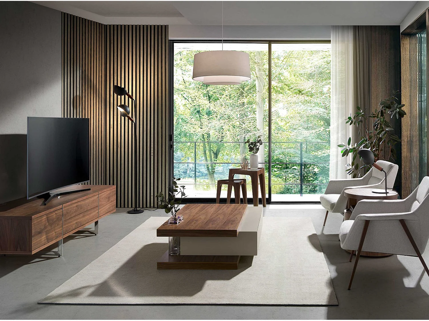 Mesa rincón triangular cristal templado y nogal 2106 ANGEL CERDA