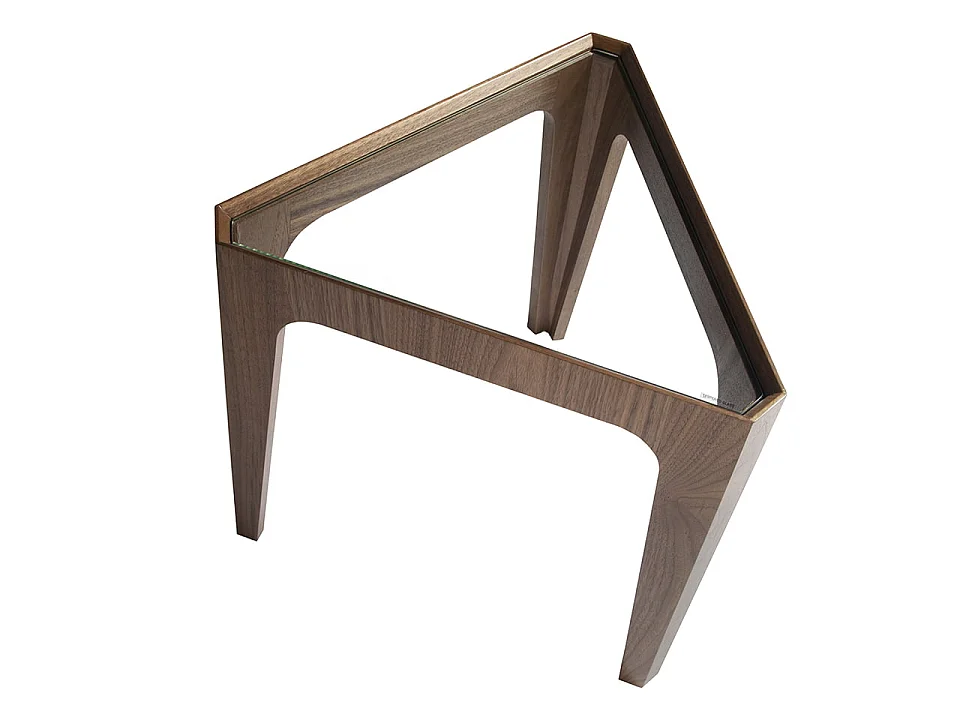 Mesa rincón triangular cristal templado y nogal 2106 ANGEL CERDA