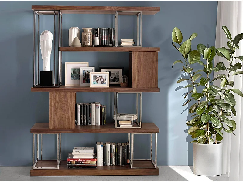Libreria in legno di noce e acciaio cromato   3220 ANGEL CERDA