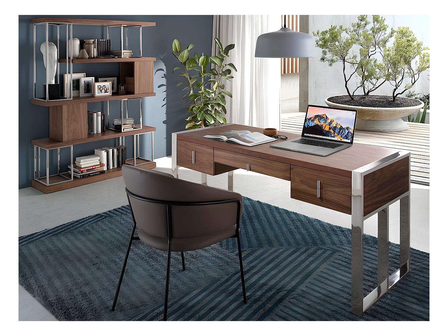 Estantería nogal y acero inoxidable cromado  3220 ANGEL CERDA