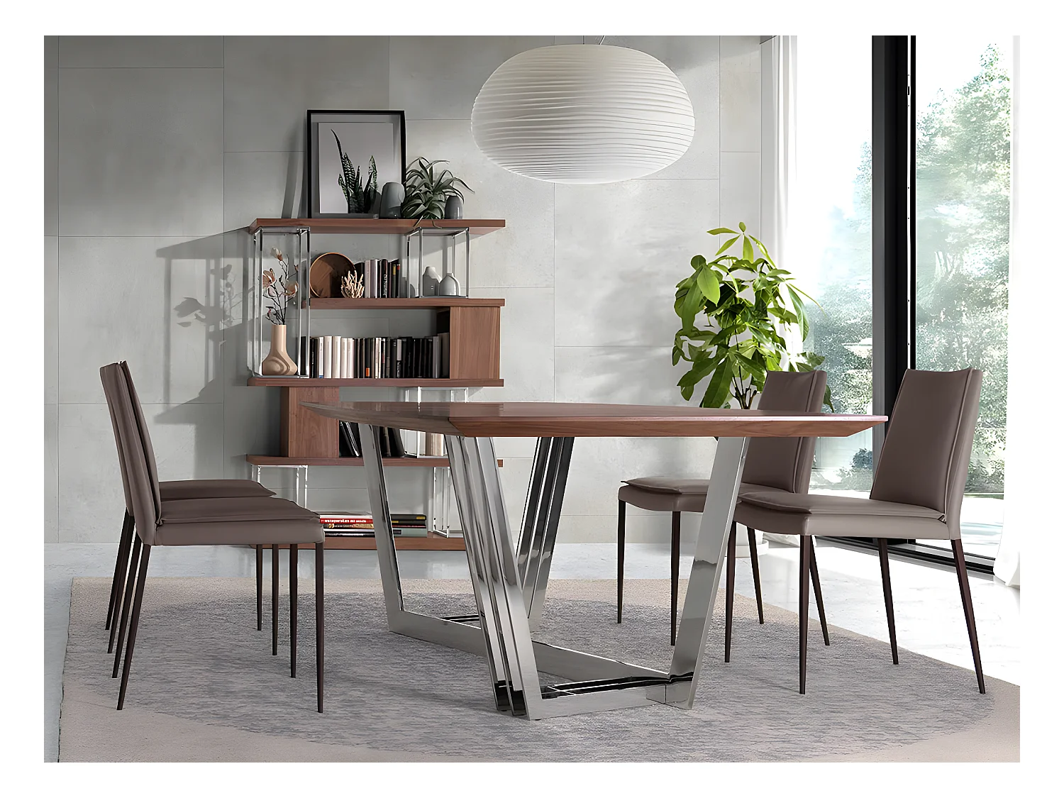 Estantería nogal y acero inoxidable cromado  3220 ANGEL CERDA