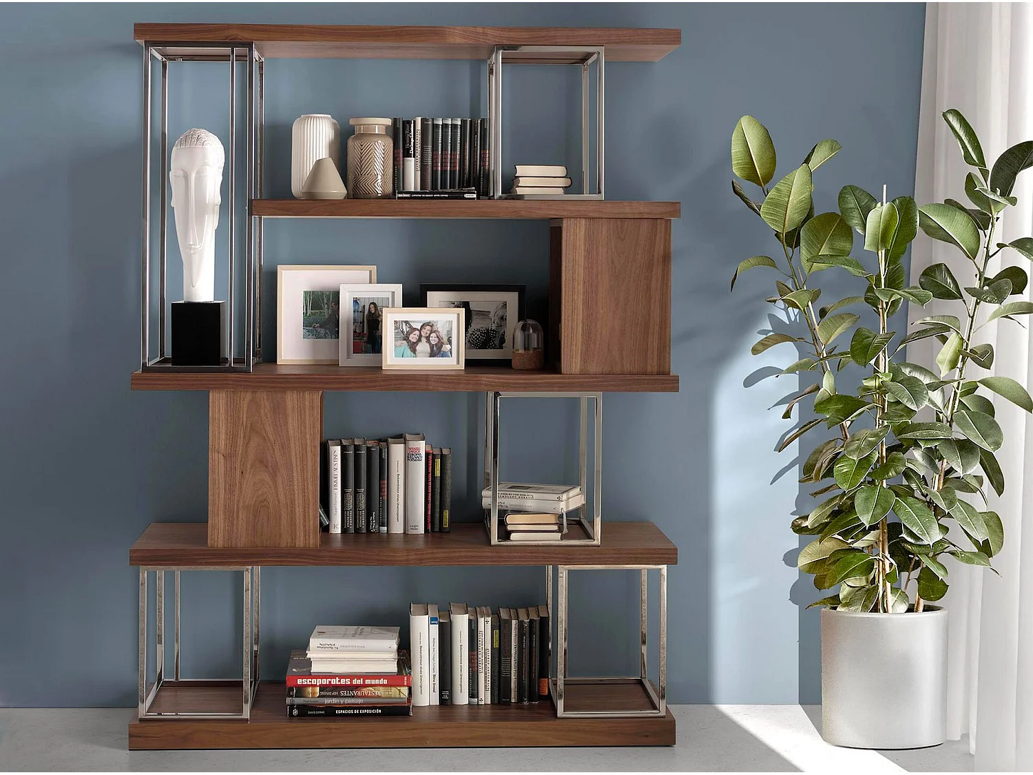 Etagère en noyer et acier inoxydable chromé 3220 ANGEL CERDA