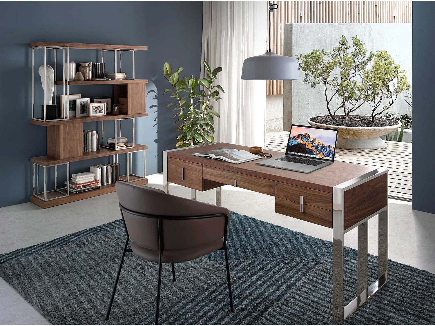 Etagère en noyer et acier inoxydable chromé 3220 ANGEL CERDA