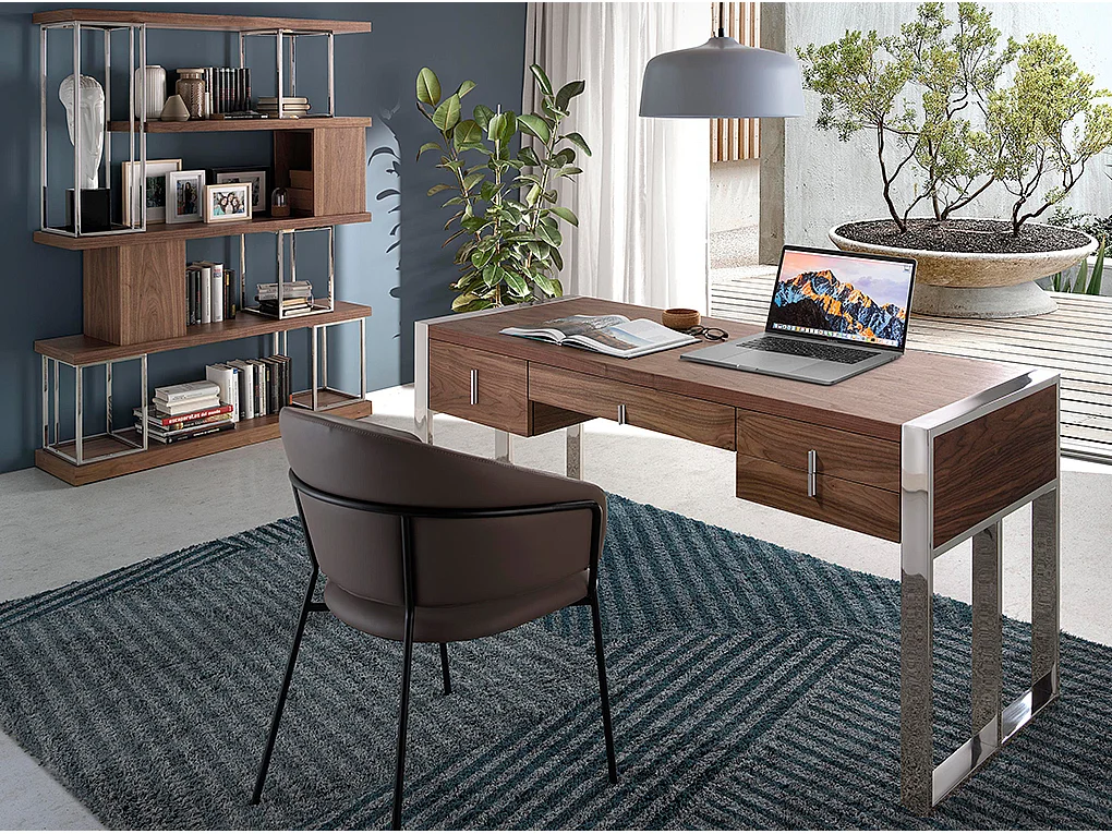 Etagère en noyer et acier inoxydable chromé 3220 ANGEL CERDA