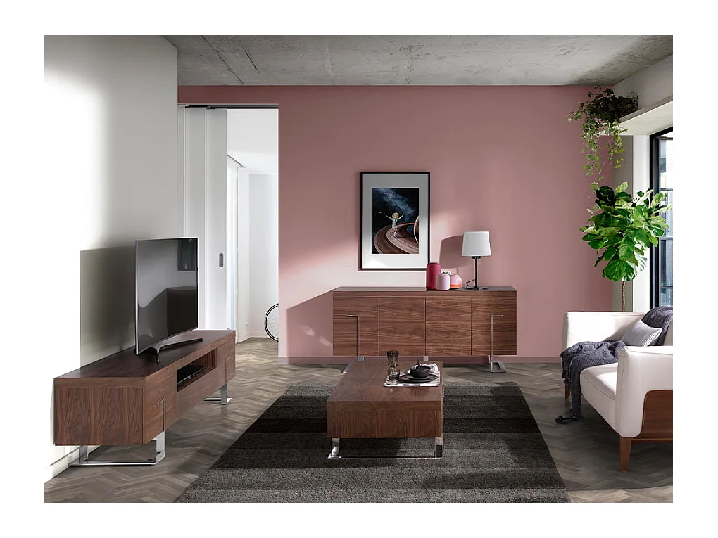 Meuble TV de noyer et acier chromé 3222 ANGEL CERDA