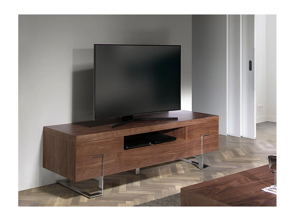 Meuble TV de noyer et acier chromé 3222 ANGEL CERDA
