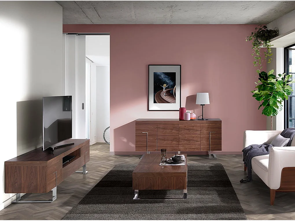 Meuble TV en noyer et acier chromé 3222 ANGEL CERDA