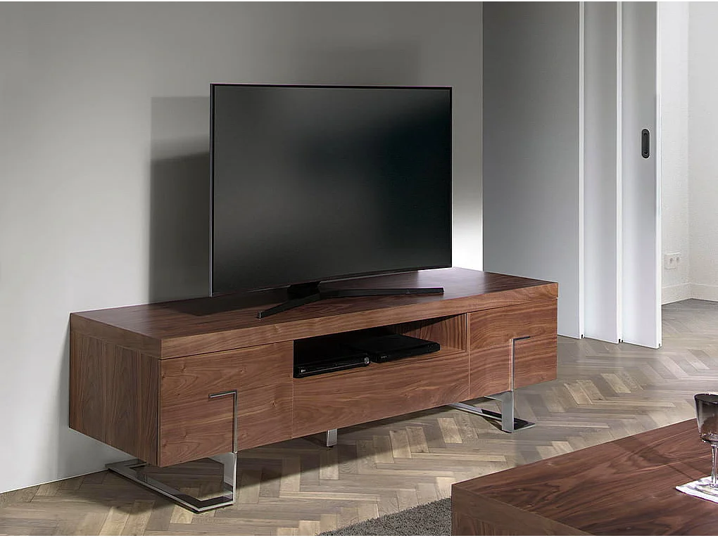 Meuble TV en noyer et acier chromé 3222 ANGEL CERDA