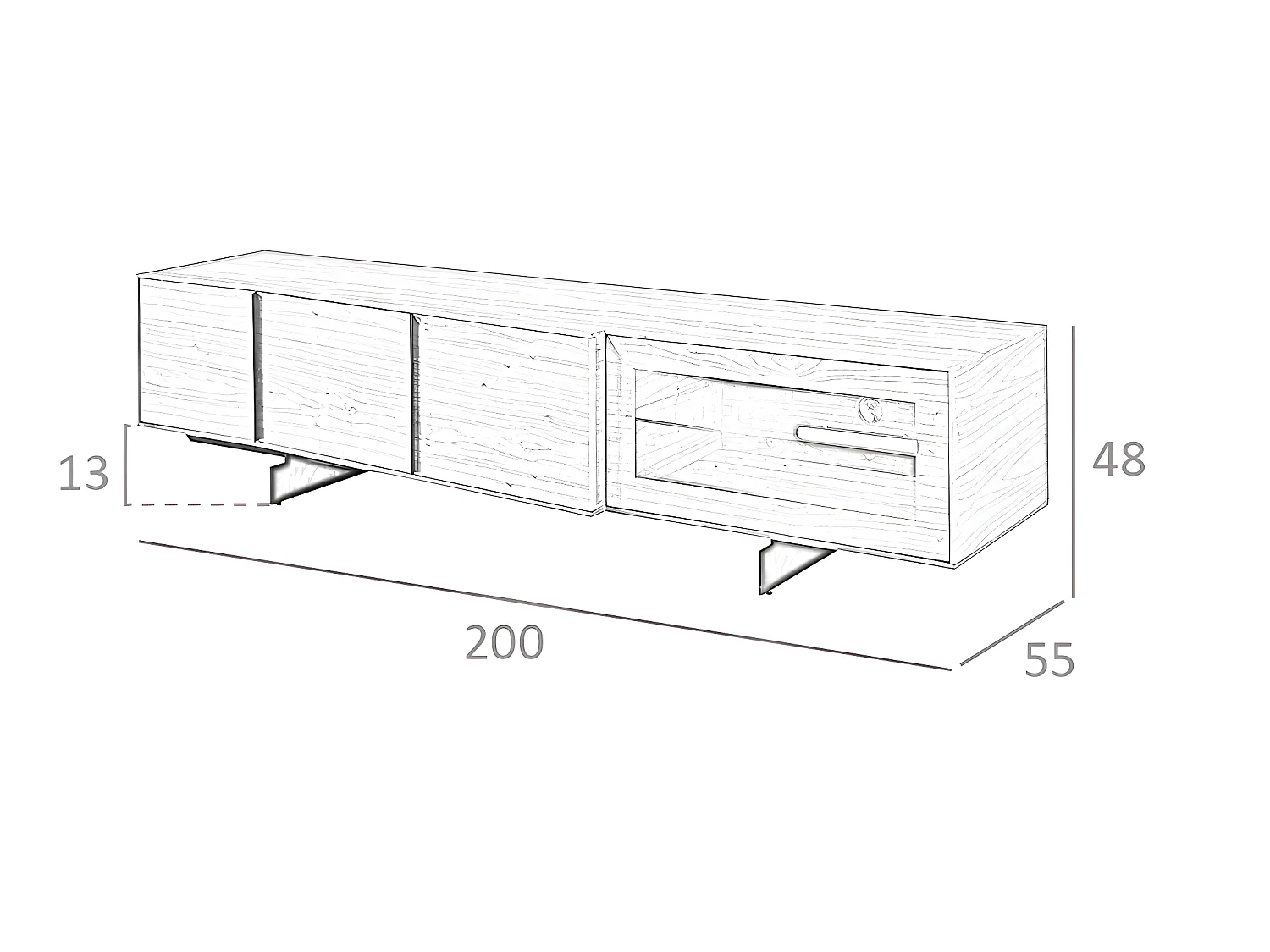 Szafka pod telewizor z orzecha włoskiego i czarnej stali z oświetleniem wewnętrznym