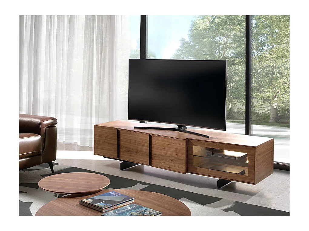 TV-meubel notenhout en zwart staal 3219 ANGEL CERDA