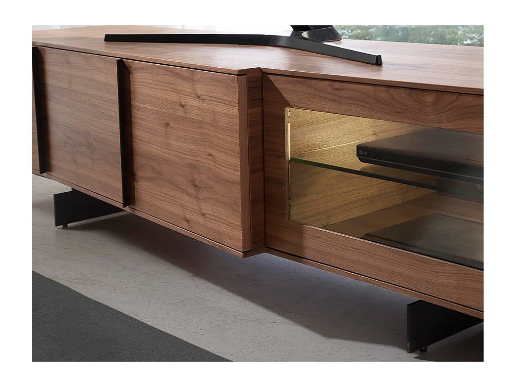 TV-meubel notenhout en zwart staal 3219 ANGEL CERDA