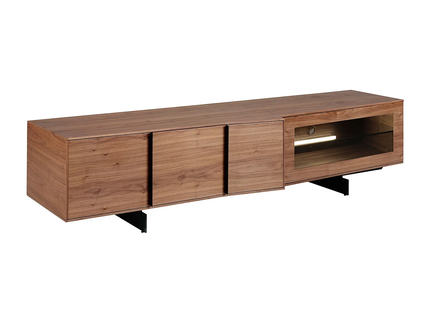 Meuble TV en noyer et acier noir avec éclairage intérieur 3219 ANGEL CERDA