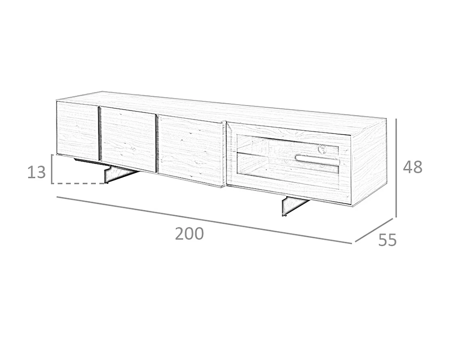 Meuble TV en noyer et acier noir avec éclairage intérieur 3219 ANGEL CERDA