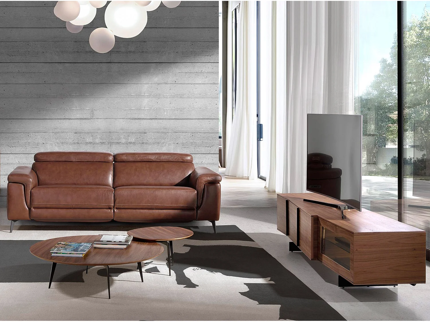 Meuble TV en noyer et acier noir avec éclairage intérieur 3219 ANGEL CERDA