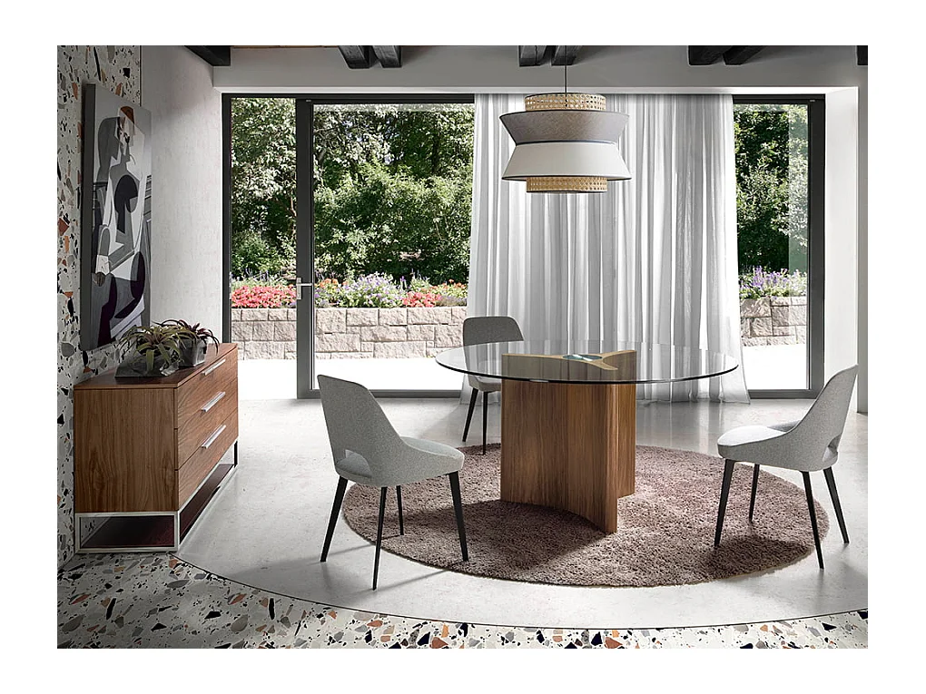 Tavolo da pranzo in legno di noce e vetro   1094 ANGEL CERDA