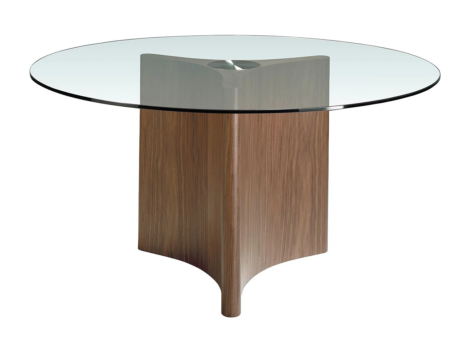 Eettafel rond gehard glas en walnoot fineer 1094 ANGEL CERDA