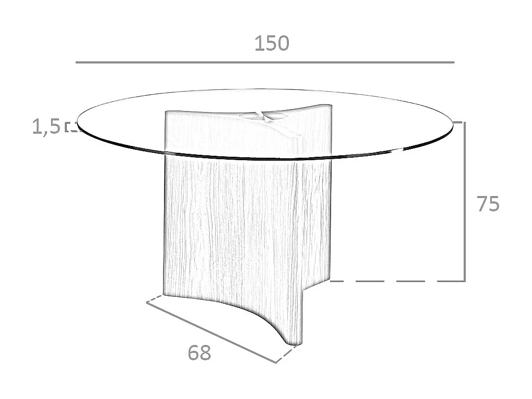Eettafel rond gehard glas en walnoot fineer 1094 ANGEL CERDA