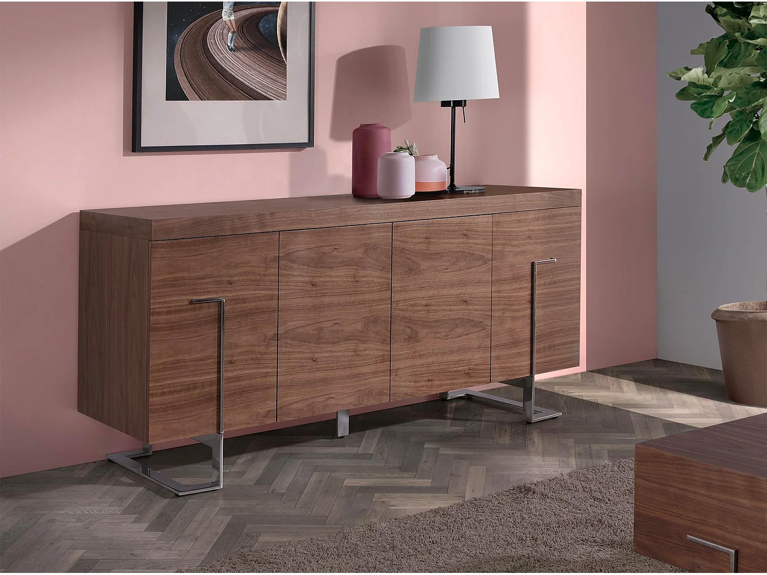 Dressoir walnoot en verchroomd staal 3221 ANGEL CERDA