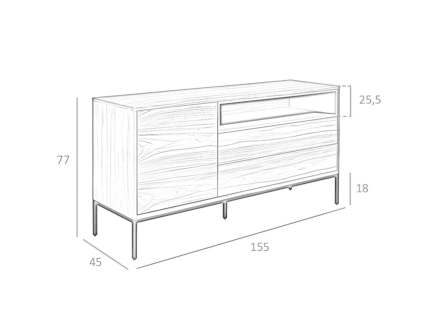 Dressoir walnoot en mat grijs. Zwarte stalen poten 3226 ANGEL CERDA