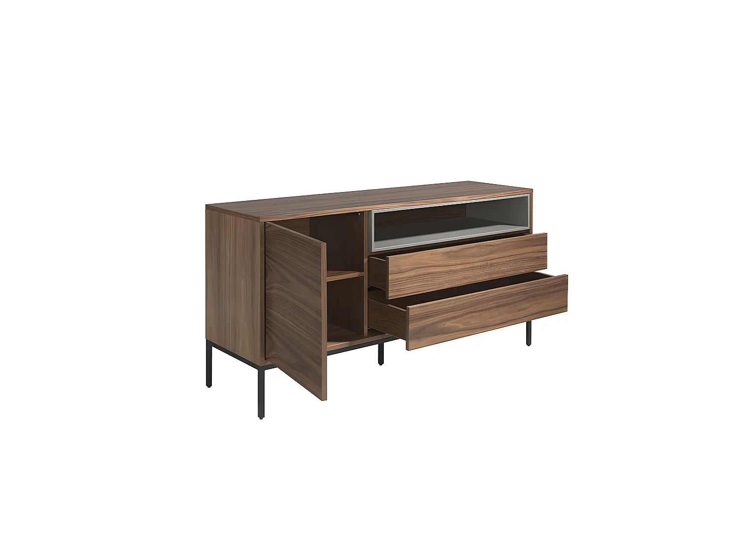 Dressoir walnoot en mat grijs. Zwarte stalen poten 3226 ANGEL CERDA