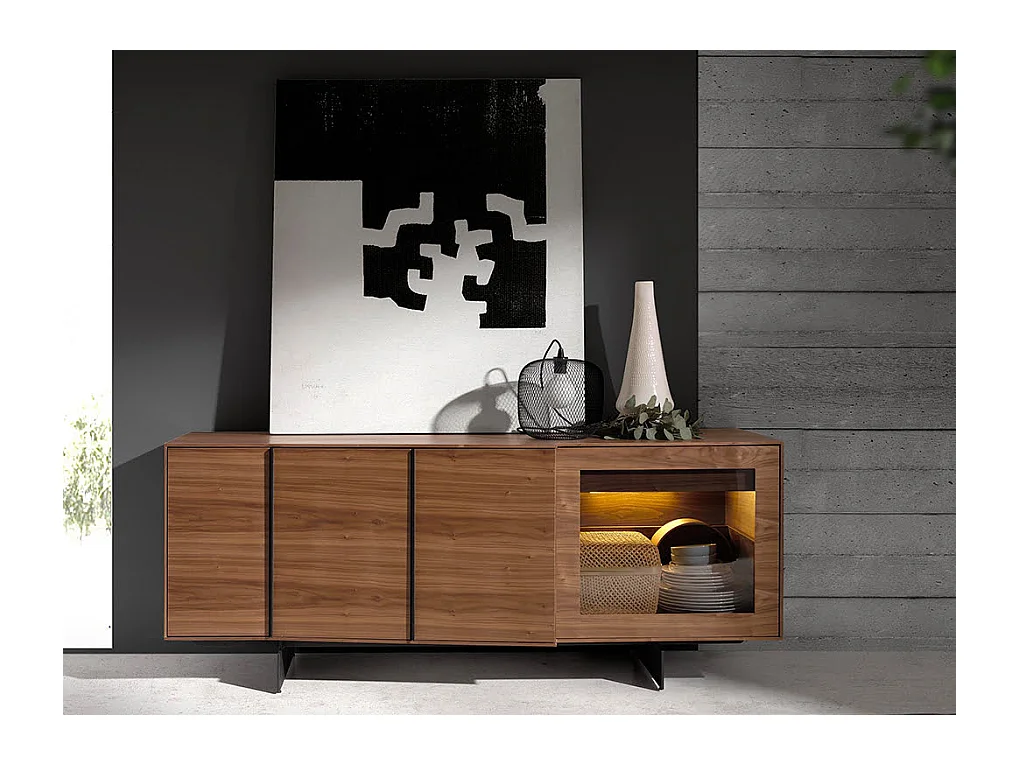 Dressoir walnoot en zwart staal 3218 ANGEL CERDA