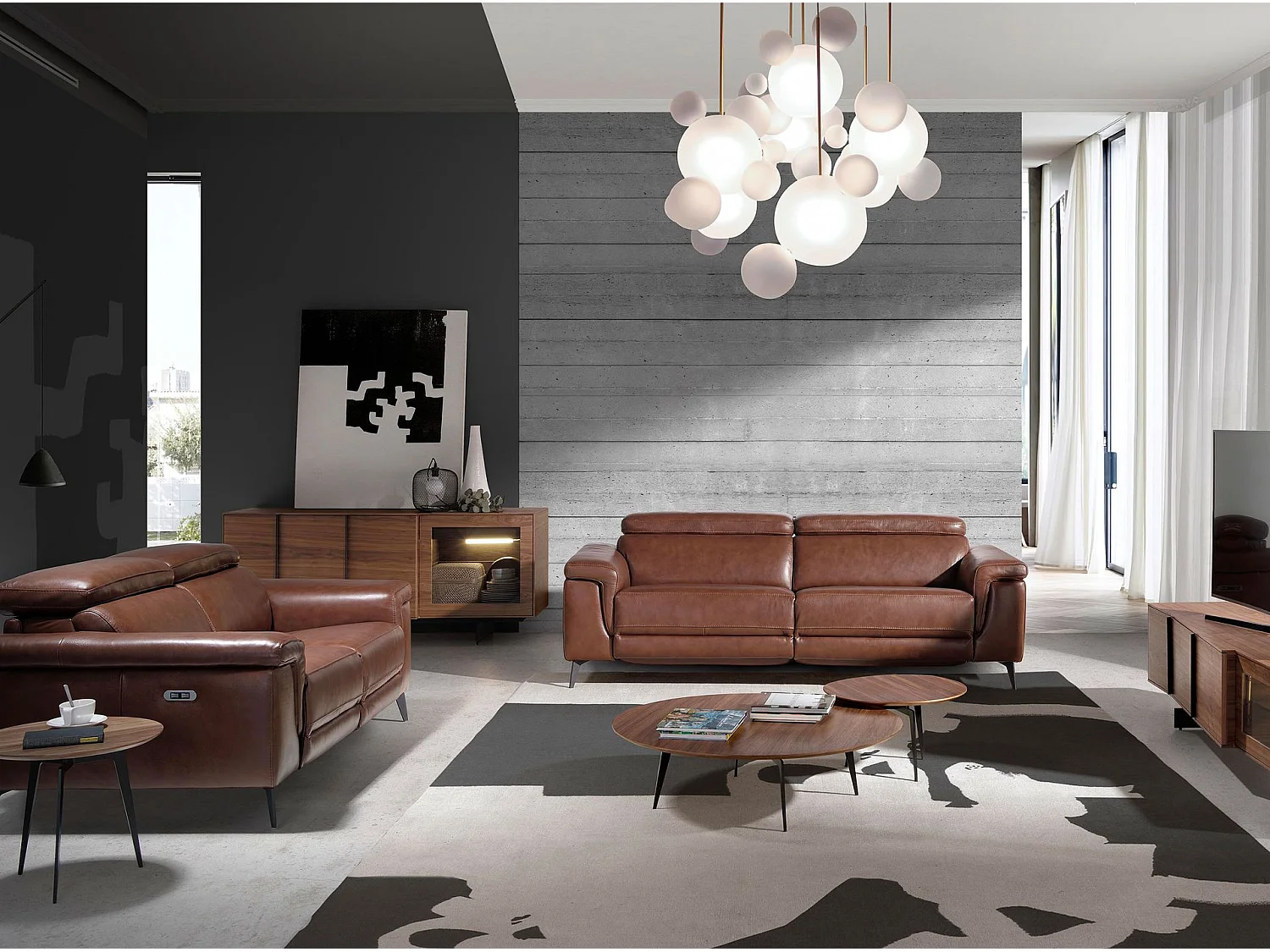 Buffet en noyer et acier noir avec éclairage intérieur 3218 ANGEL CERDA