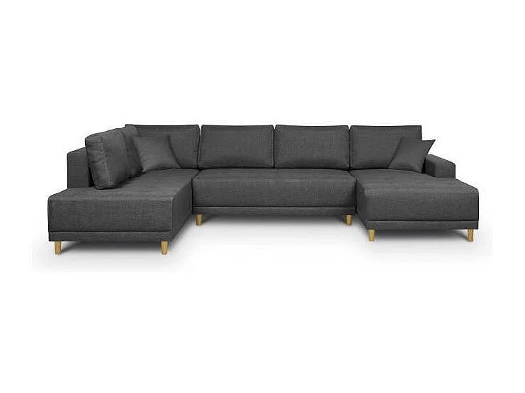 Canapé d'angle panoramique convertible JAKOB - 7 places - Gris - Scandinave - L318 x H 78 x P 194 cm