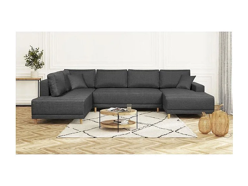 Canapé d'angle panoramique convertible JAKOB - 7 places - Gris - Scandinave - L318 x H 78 x P 194 cm