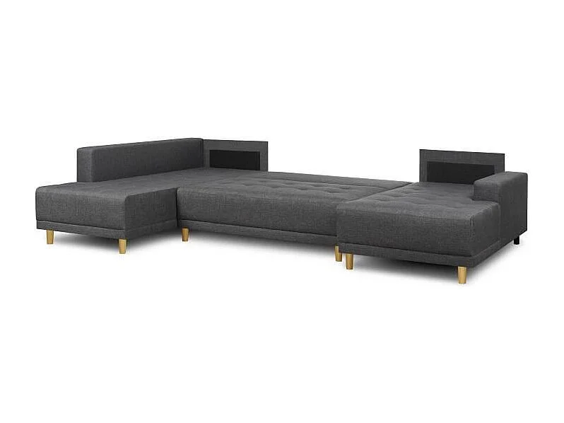 Canapé d'angle panoramique convertible JAKOB - 7 places - Gris - Scandinave - L318 x H 78 x P 194 cm