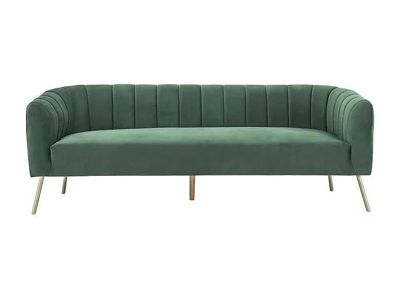 Canapé rétro - 3 places - Velours bleu vert - Style chic - L 207 x P 87 x H 77 cm - MATHIS - Structure bois massif