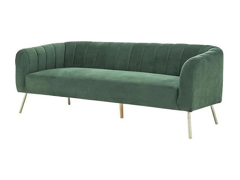 Canapé rétro - 3 places - Velours bleu vert - Style chic - L 207 x P 87 x H 77 cm - MATHIS - Structure bois massif