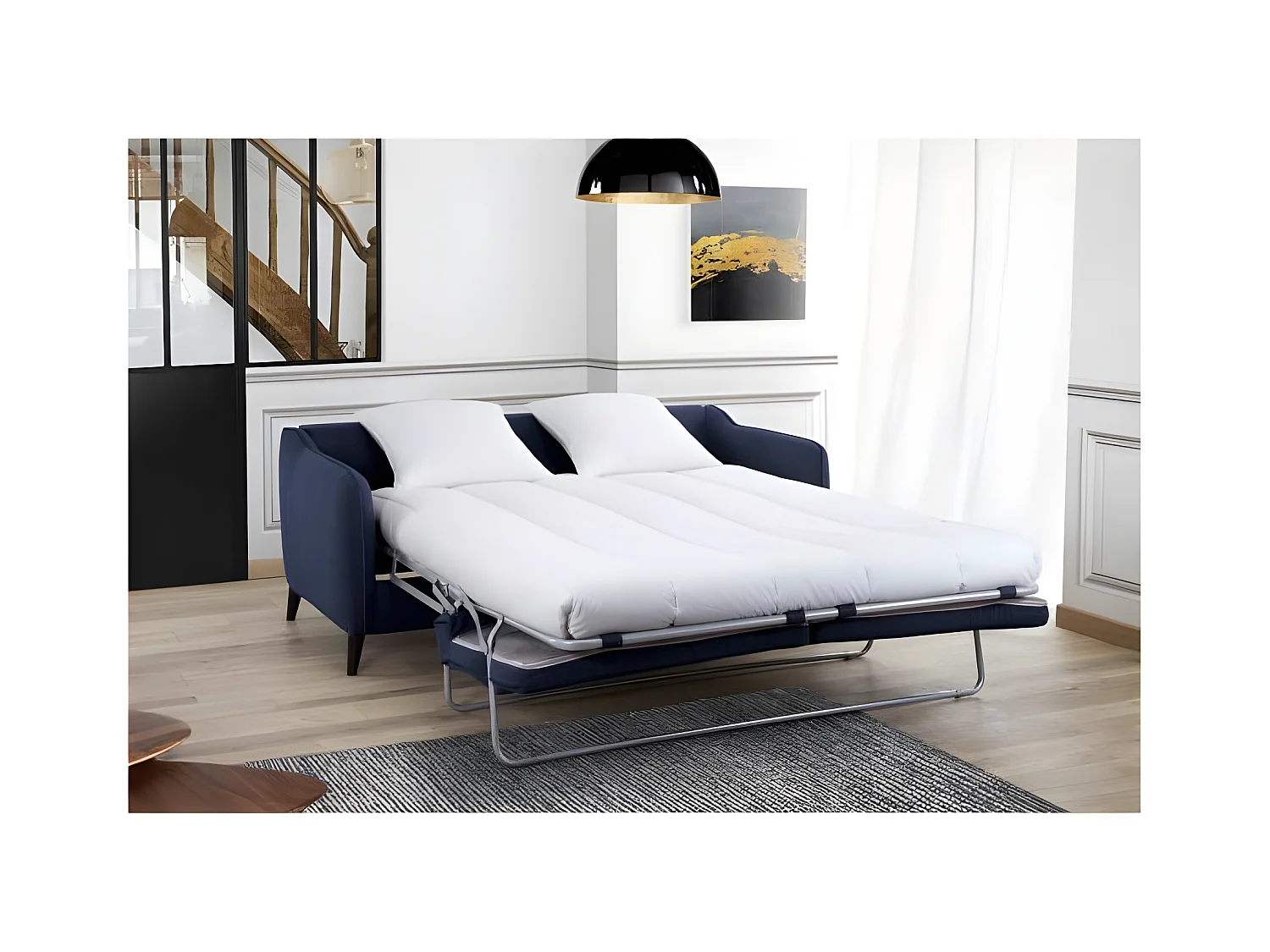 Slaapbank HEXAGONE 3-Zits Velours Nachtblauw - CLYDE Slaapbank Snelle Opening