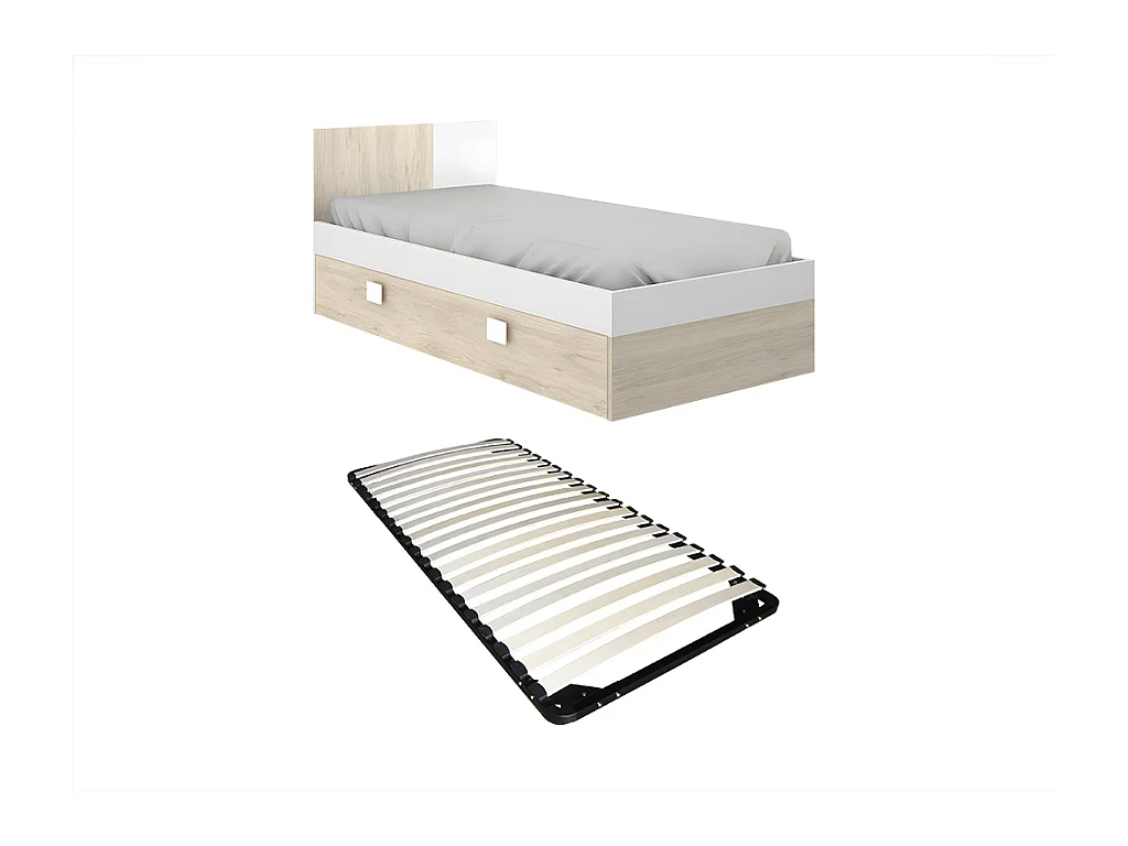 Letto a scomparsa 2 x 90 x 190 cm Naturale e bianco + Rete a doghe - SONIA