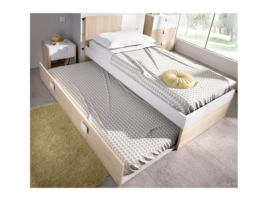 Utdragbar säng 2 x 90 x 190 cm - Färg: Natur och vit + sängbotten - SONIA