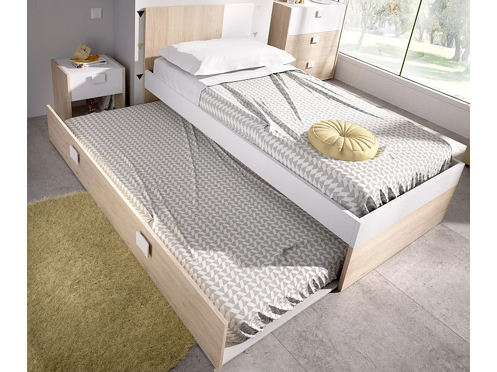 Cama nido 2 x 90 x 190 cm - Color: natural y blanco + somier - SONIA