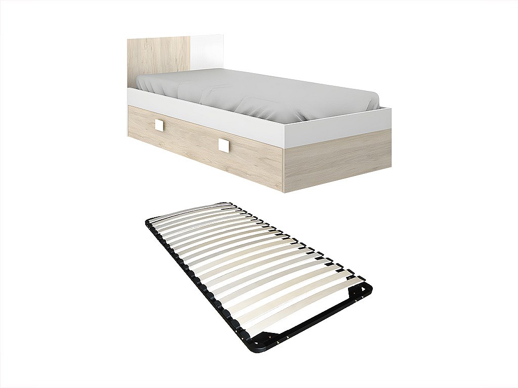 Ausziehbett + Lattenrost - 2 x - 90 x 190 cm - Holzfarben & Weiß - SONIA günstig online kaufen