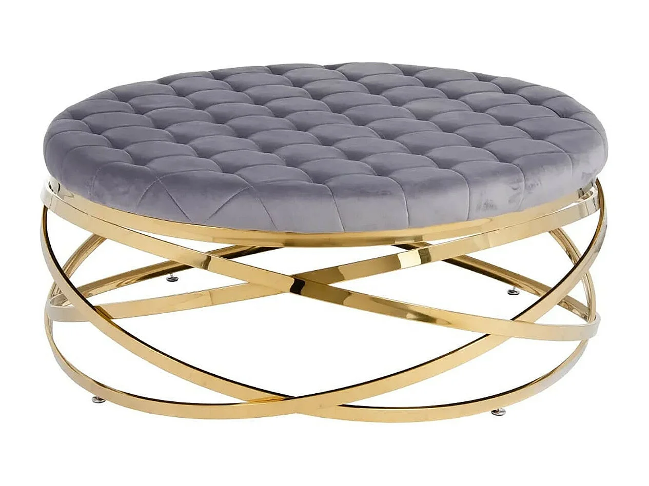 LOFNA - Table Basse Plateau Capitonné Gris et Piétement Doré