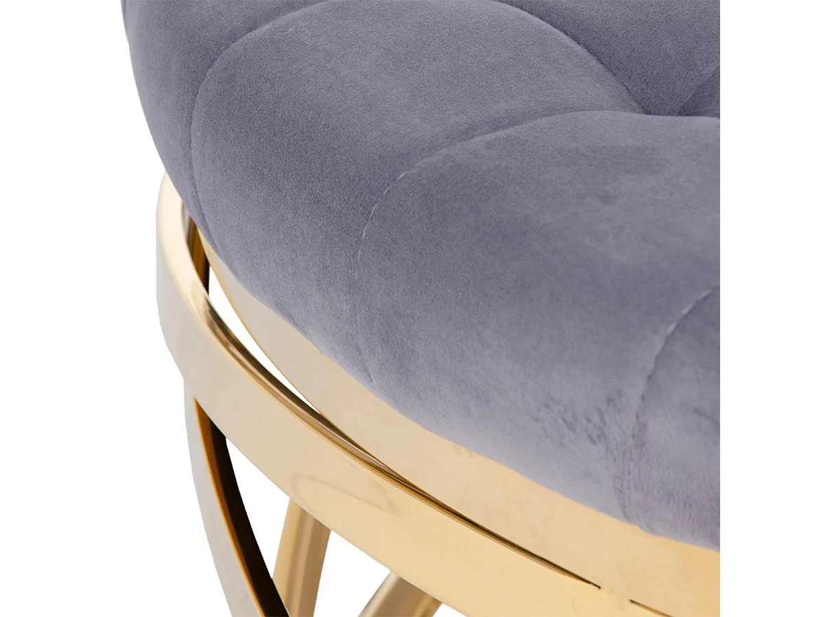 LOFNA - Table Basse Plateau Capitonné Gris et Piétement Doré